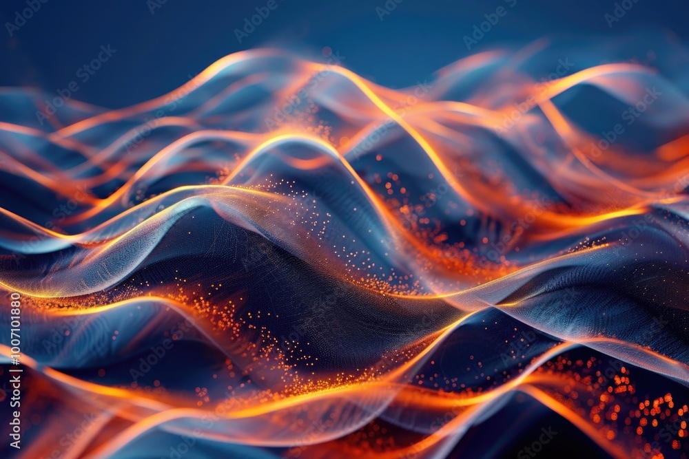 Fototapeta premium Close-up view of a fiery wave on a blue background, ideal for use in futuristic or sci-fi contexts