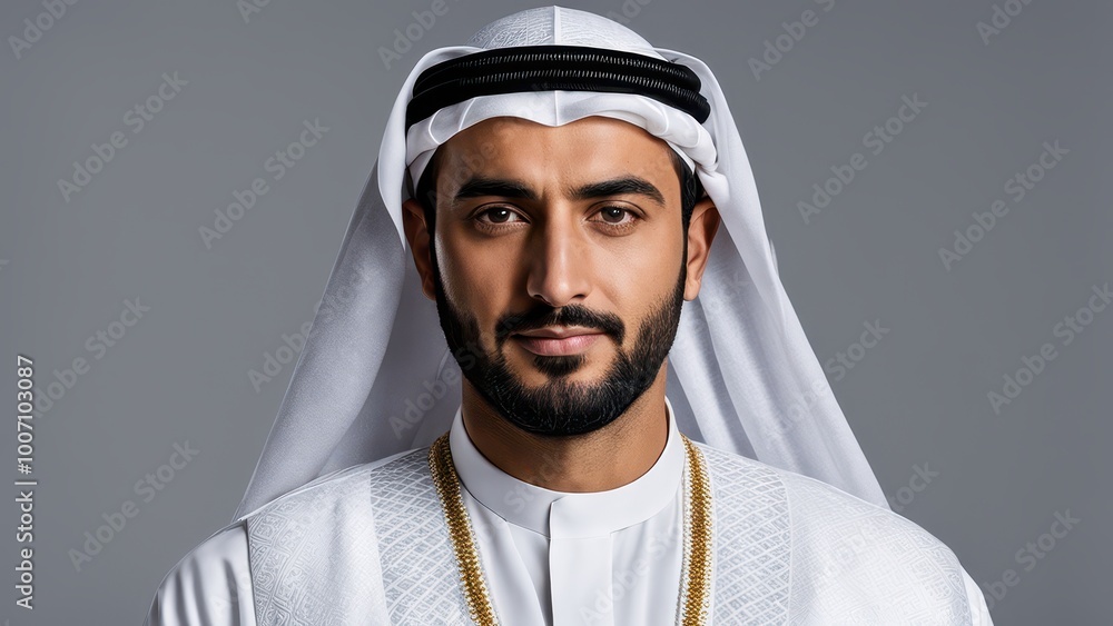 A portrait of a man in traditional attire with a confident expression. A portrait of a man in traditional attire with a confident expression.