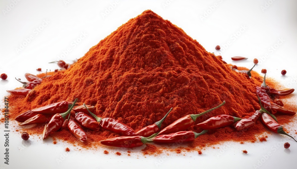 Fototapeta premium red chili powder on white background, Lots of chili powder on white background