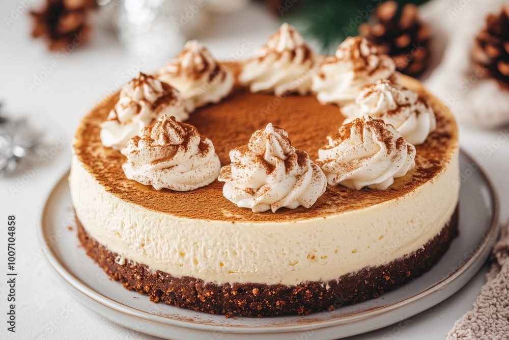 gingerbread cheesecake, topped with whipped cream and a dusting of cinnamon gingerbread cheesecake, topped with whipped cream and a dusting of cinnamon