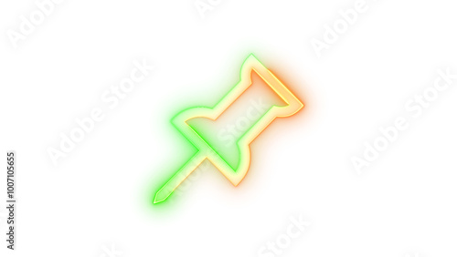 Neon pin glow icon, Neon icon pinned symbol transparent background