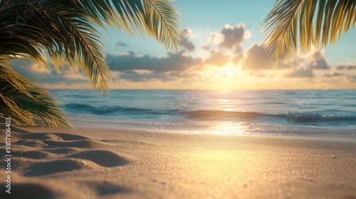 Captivating Sand and Palm Shadow on Beach Background Perfect for Travel Promotions