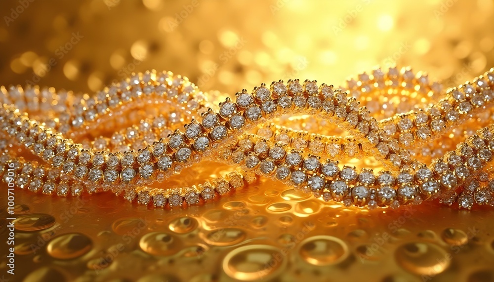 Golden chains and dazzling diamonds create an elegant display with warm hues and reflections Golden chains and dazzling diamonds create an elegant display with warm hues and reflections