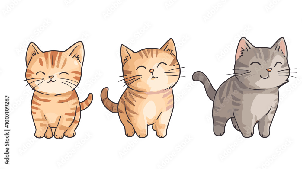 vector flat style sitting three cats on white background .Generative AI vector flat style sitting three cats on white background .Generative AI