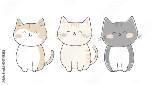 vector flat style sitting three cats on white background .Generative AI