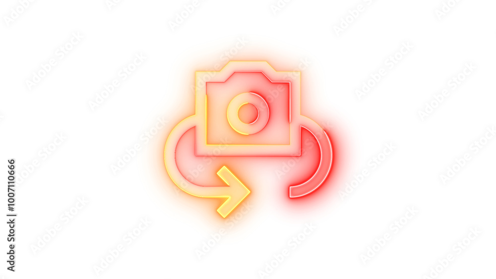 Neon icon rotate camera symbol brown red color transparent background Neon icon rotate camera symbol brown red color transparent background