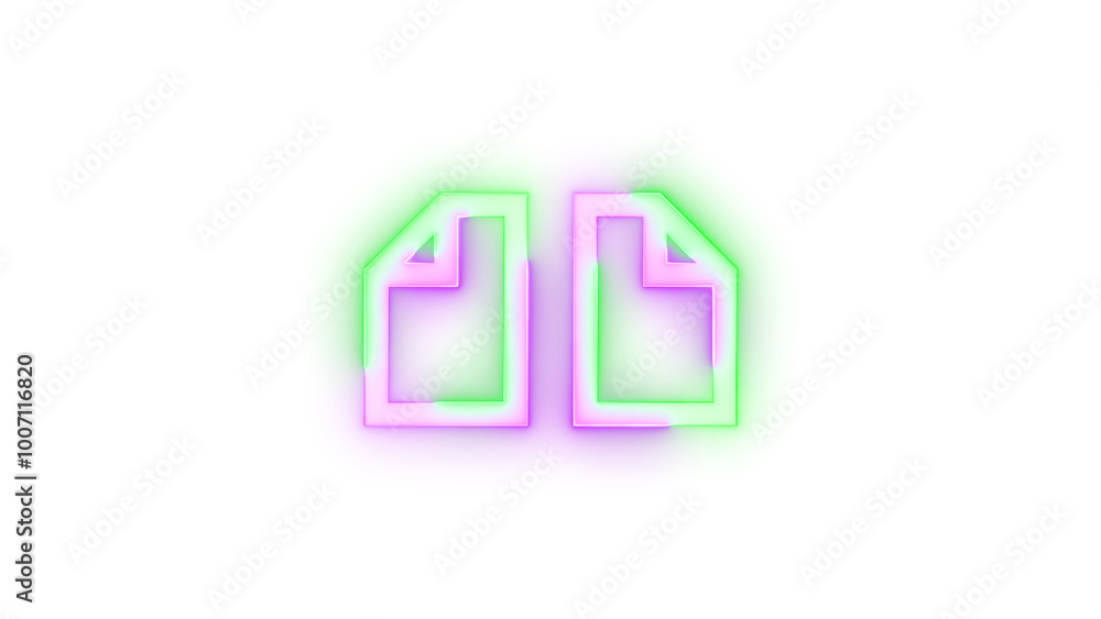 Neon icon two page symbol green purple color transparent background Neon icon two page symbol green purple color transparent background