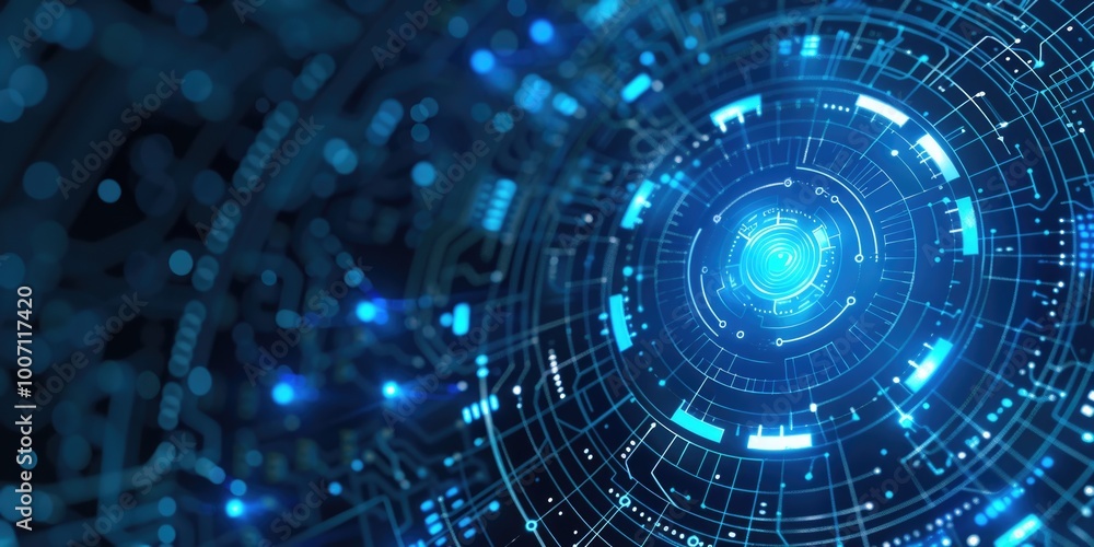 A blue and black abstract background with circular patterns and dots A blue and black abstract background with circular patterns and dots