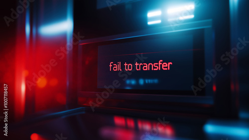 Close-up view of an error screen displaying 'fail to transfer,' capturing the frustration of technology in a dimly lit environment