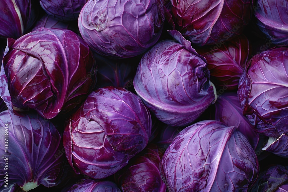 A bunch of purple cabbages placed side by side, perfect for a still life or food related scene A bunch of purple cabbages placed side by side, perfect for a still life or food related scene