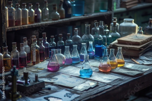 Wallpaper Mural Various colored chemicals on a laboratory table Torontodigital.ca