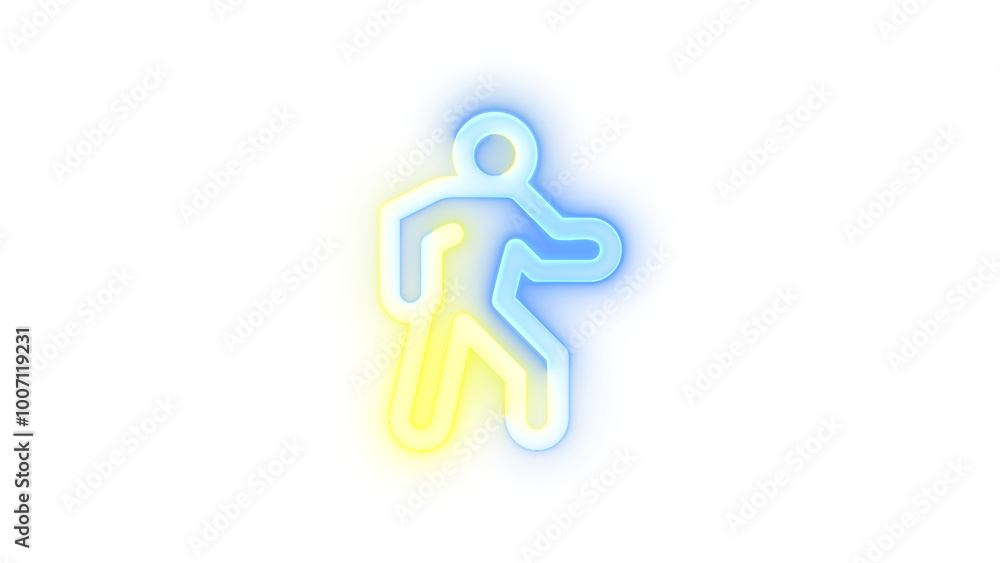 Neon icon walk symbol blue yellow color transparent background Neon icon walk symbol blue yellow color transparent background