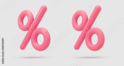 Set pink, glossy and matte icon, 3d render percent sign. Realistic design element. Vector illustration on purple, for postcard, icons, poster, banner, web, design, arts. Black Friday Sale