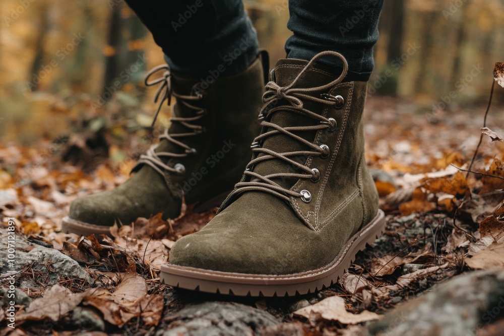 suede ankle boots in a natural, rugged setting suede ankle boots in a natural, rugged setting