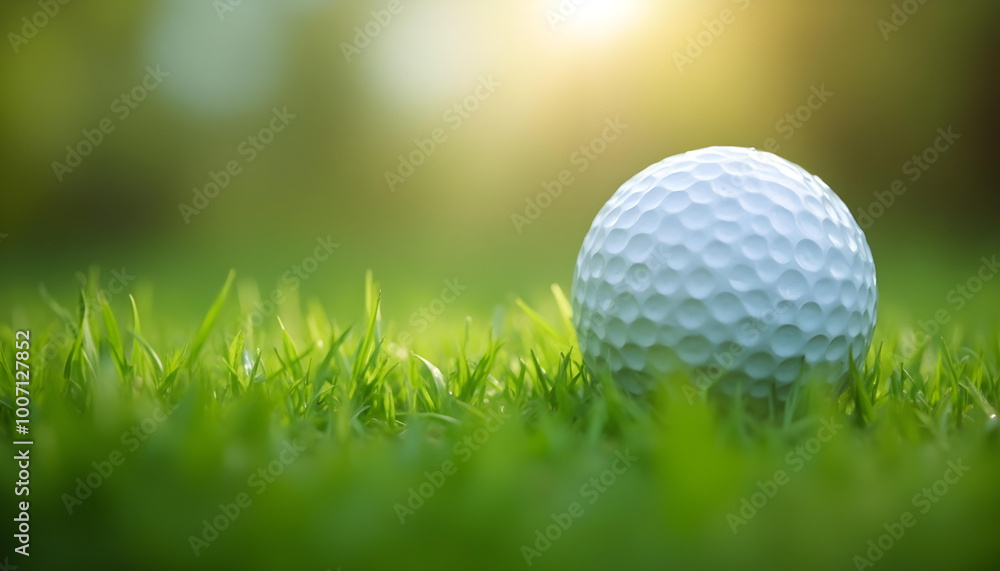 Close-up view of white golf ball on green grass Close-up view of white golf ball on green grass