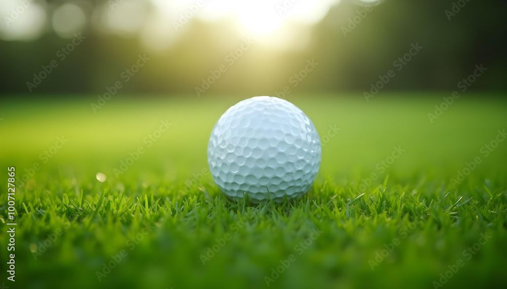 Close-up view of white golf ball on green grass Close-up view of white golf ball on green grass