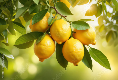 Branch of a lemon tree with ripe fruits