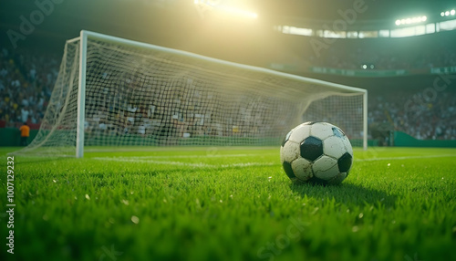 Football in green grass are floating goal