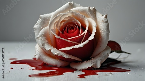 Fototapeta Naklejka Na Ścianę i Meble -  a white rose bleeding on a white table