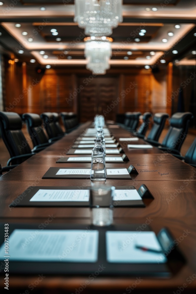 A traditional conference room with a long table and chairs, suitable for business meetings and presentations A traditional conference room with a long table and chairs, suitable for business meetings and presentations