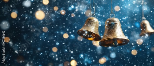 Two golden bells hanging in the snow photo