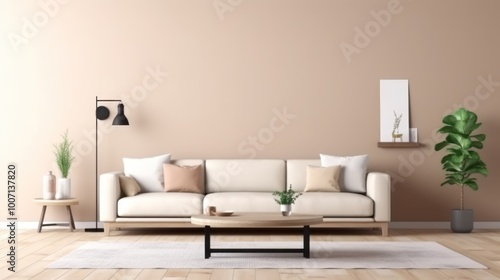 Minimalist Living Room Interior Design with Beige Walls