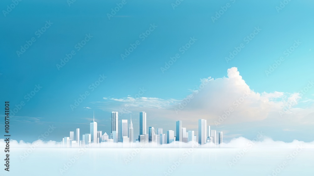Fototapeta premium Clean and minimalistic outline of a city's skyline, set against a soft blue sky, showcasing urban simplicity.