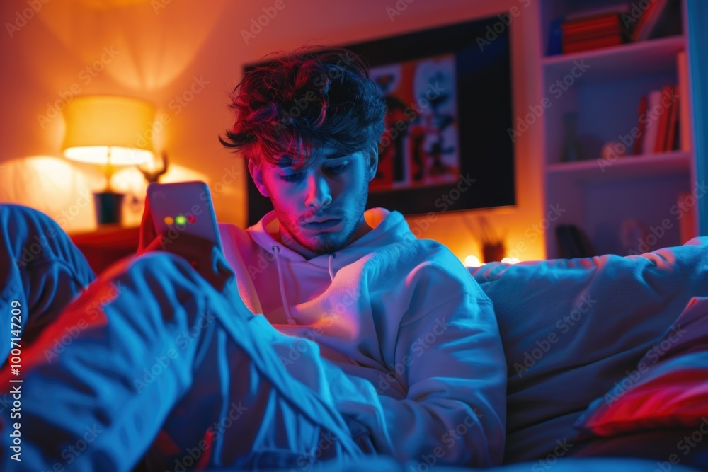 A person sitting on a couch using a cellphone, great for illustration of modern life or technology concept A person sitting on a couch using a cellphone, great for illustration of modern life or technology concept