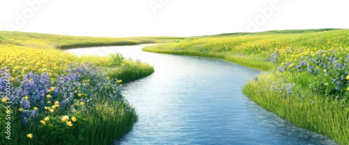 Panel kuchenny z motywem PNG Flowers fields river background.