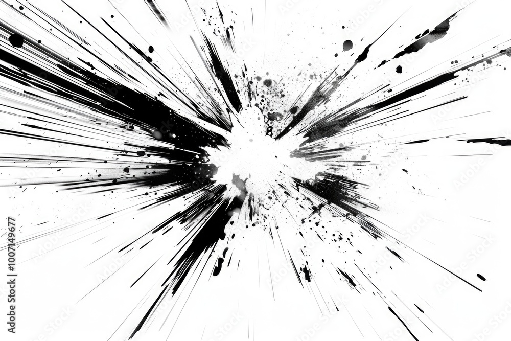 A close-up shot of a burst of colorful paint in black and white A close-up shot of a burst of colorful paint in black and white