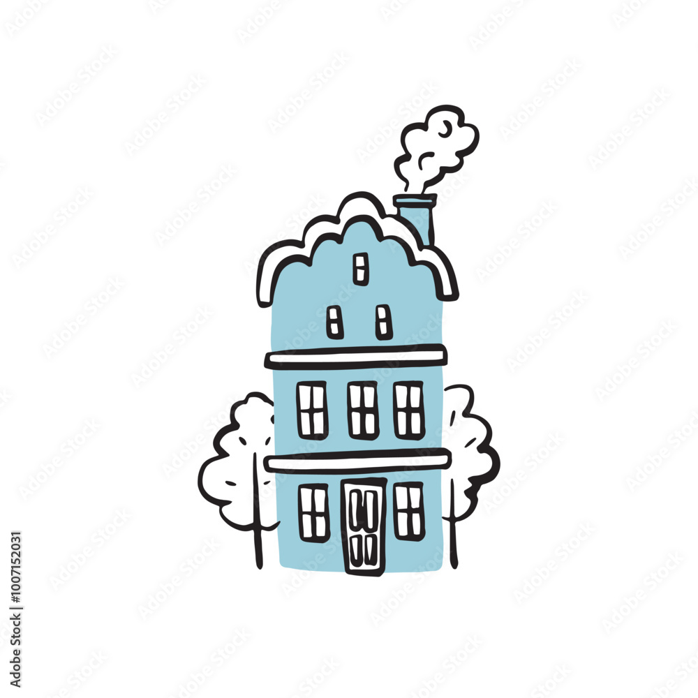 Hand drawn flat vector illustration of house in childish style, isolated elements. Concept for textile patter, nursery design, map design, childish Hand drawn flat vector illustration of house in childish style, isolated elements. Concept for textile patter, nursery design, map design, childish