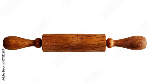Wooden rolling pin, wood roller, kitchen tool, utensil isolated on white background