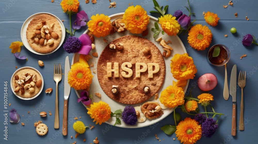 A Table Setting with Cookies, Flowers, and the Word A Table Setting with Cookies, Flowers, and the Word