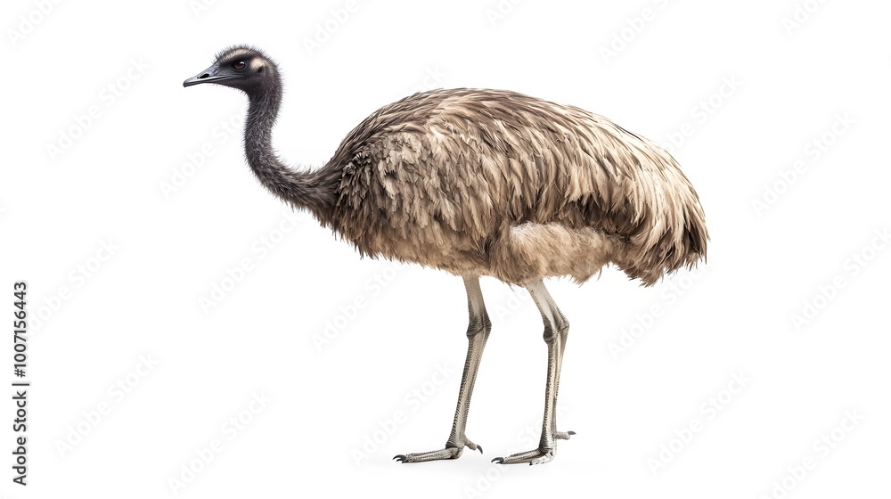 Fototapeta premium Emu Bird on White Background, Photo Realistic, Wallpaper, Cover and Screen for Smartphone, PC, Laptop, 9:16 and 16:9 Format