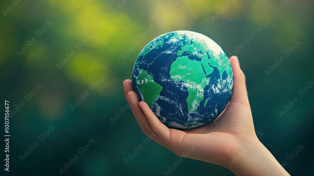Close-up of an open palm in which a realistic model of a globe is lying. Globe with continents and world oceans. The concept of preserving the planet's environment and developing green energy. Close-up of an open palm in which a realistic model of a globe is lying. Globe with continents and world oceans. The concept of preserving the planet's environment and developing green energy.