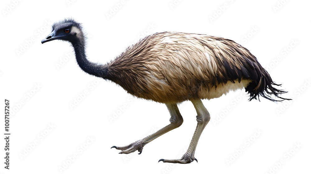 Fototapeta premium Emu Bird on White Background, Photo Realistic, Wallpaper, Cover and Screen for Smartphone, PC, Laptop, 9:16 and 16:9 Format