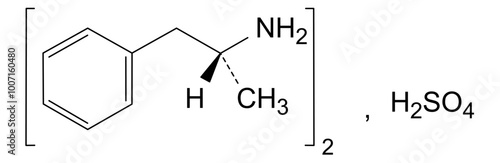 Chemical structure of amfetamine sulfate, drug substance
