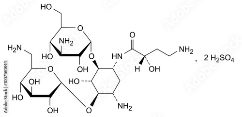 Chemical structure of amikacin sulfate, drug substance