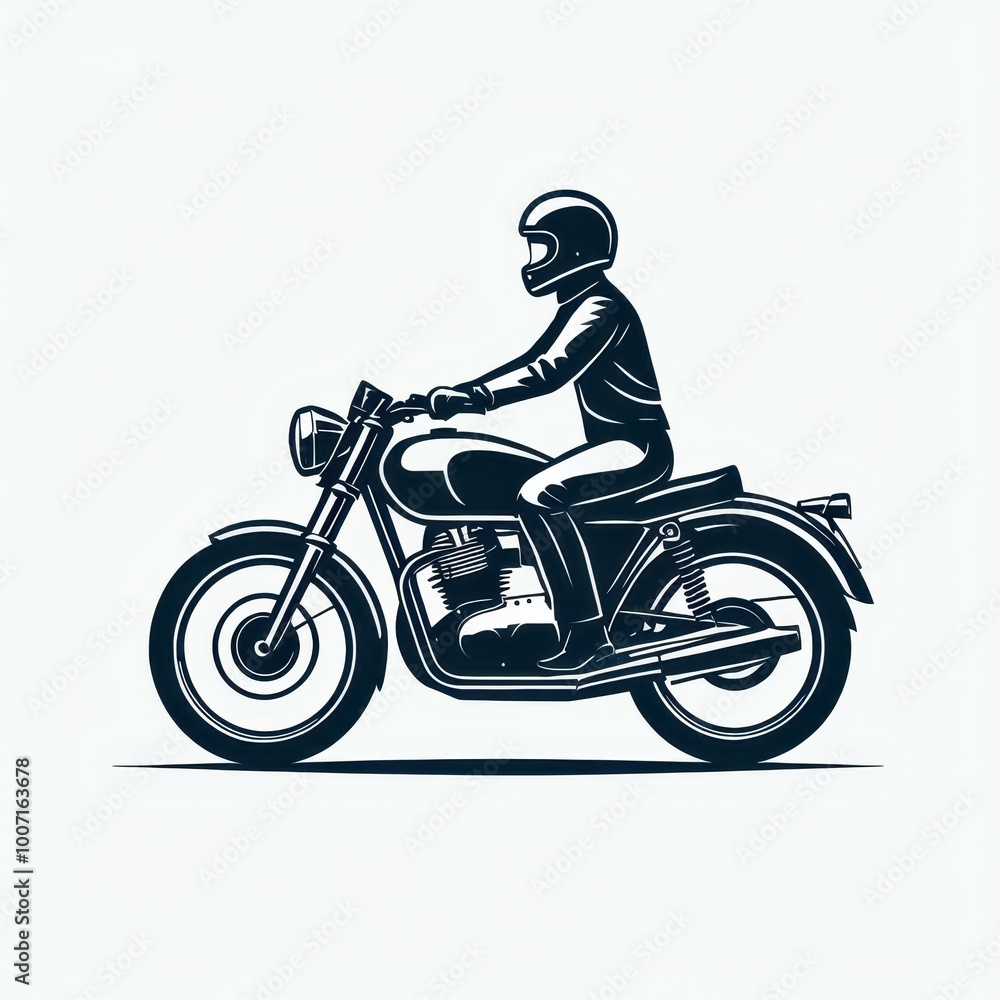 A silhouette of a motorcyclist riding a classic motorcycle in a vintage style. A silhouette of a motorcyclist riding a classic motorcycle in a vintage style.