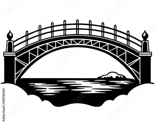 Bridge Over Water silhouette vector,Bridge silhouette vector