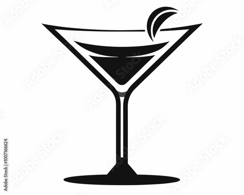 Martini silhouette ,Martini glass silhouette. Glass on a leg filled with a drink. Stemware for martini, vermouth, champagne, spirits, cocktails - cut out vector icon