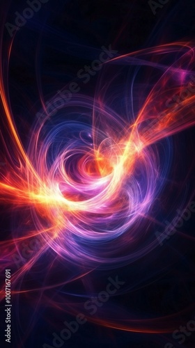 Abstract glowing shapes dynamic vortex dark void vibrant energy modern art influence high-definition. AI generated