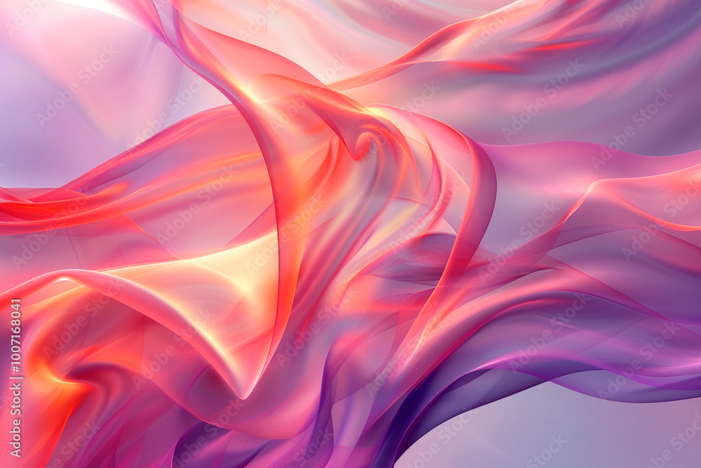 Obraz premium Soft abstract composition with flowing, translucent waves in shades of pink, purple, and orange, creating a smooth and delicate visual effect