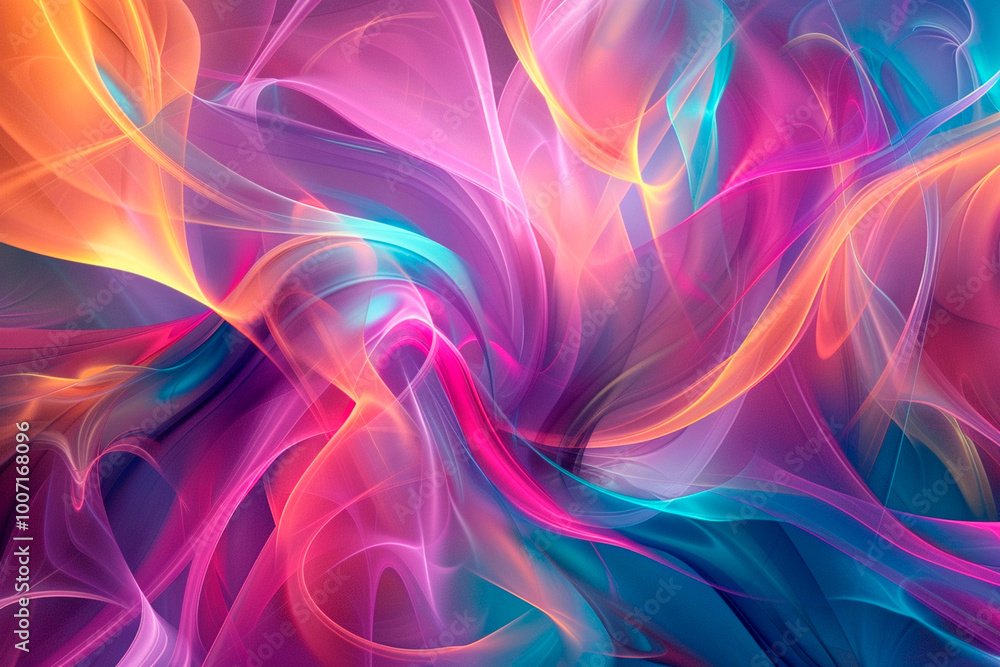 Colorful abstract background with flowing, translucent shapes in vibrant shades of pink, blue, orange, and purple, creating a dynamic and fluid visual effect Colorful abstract background with flowing, translucent shapes in vibrant shades of pink, blue, orange, and purple, creating a dynamic and fluid visual effect