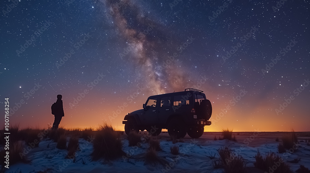 Fototapeta premium Milky way galaxy at night, camping and hiking at starry night