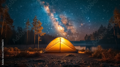 Milky way galaxy at night, camping and hiking at starry night