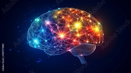 Brain potential. Ideas and innovation. Free your mind. Synapses and artificial intelligence. Cloud and globalization. Human anatomy and brain, side view. Neurons. Ai generative