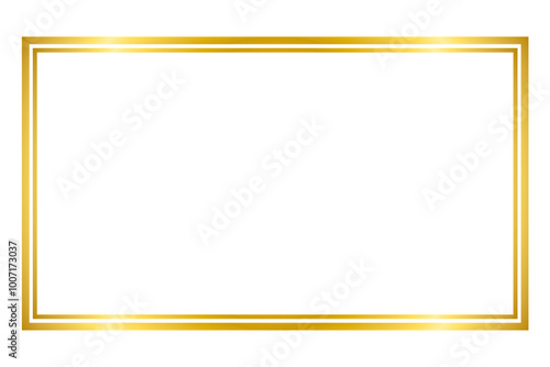Golden rectangle frame isolated on transparent background. Shining gold border. Luxury blank border frame design. Creative mock up, template, banner, for text, design and decoration. Cut-out, PNG