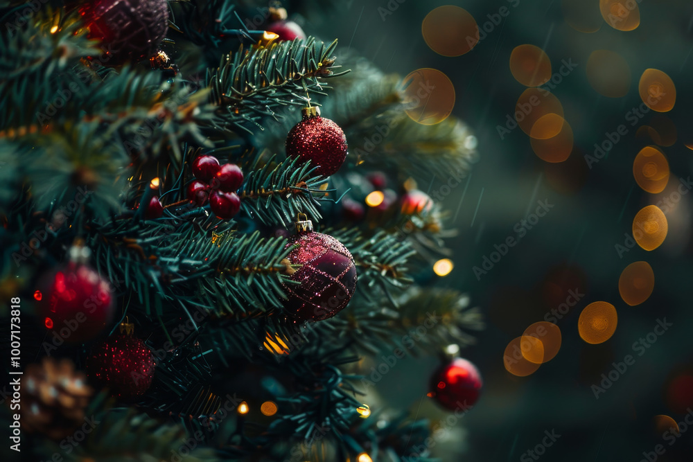 A Christmas tree with red and gold ornaments A Christmas tree with red and gold ornaments