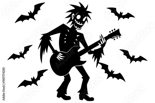 A zombie musician playing guitar. Halloween party. 